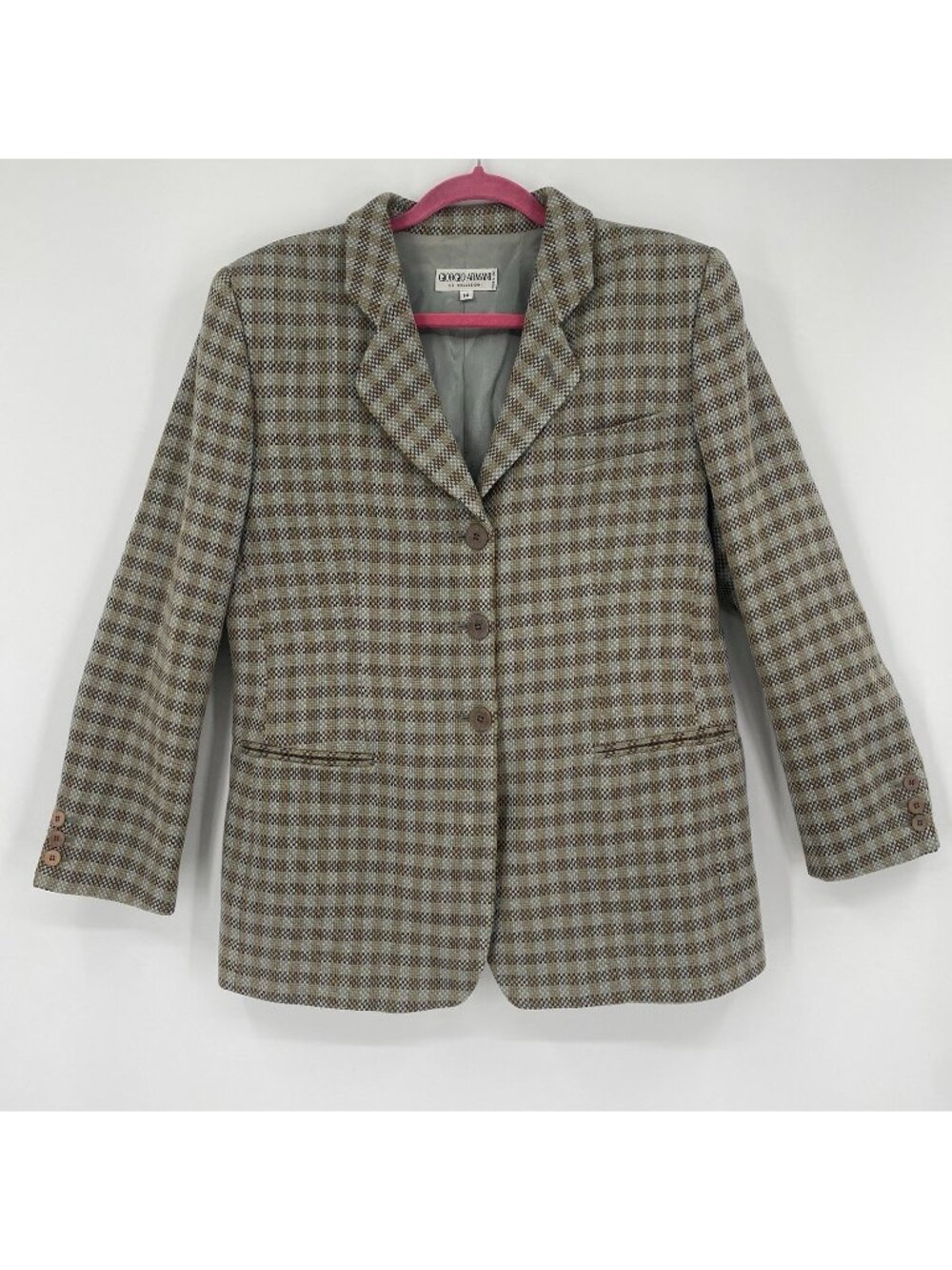 Giorgio Armani Le Collezioni Vintage Women's Houndstooth Wool Blazer Size 14